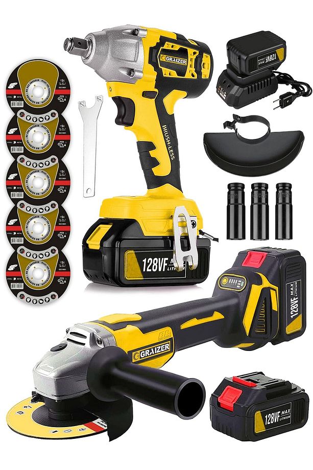 Alman Pro 128 V Profesyonel 2'li Set Somun Sıkma Taşlama Makinesi 2 Akülü Kömürsüz Motor - 1