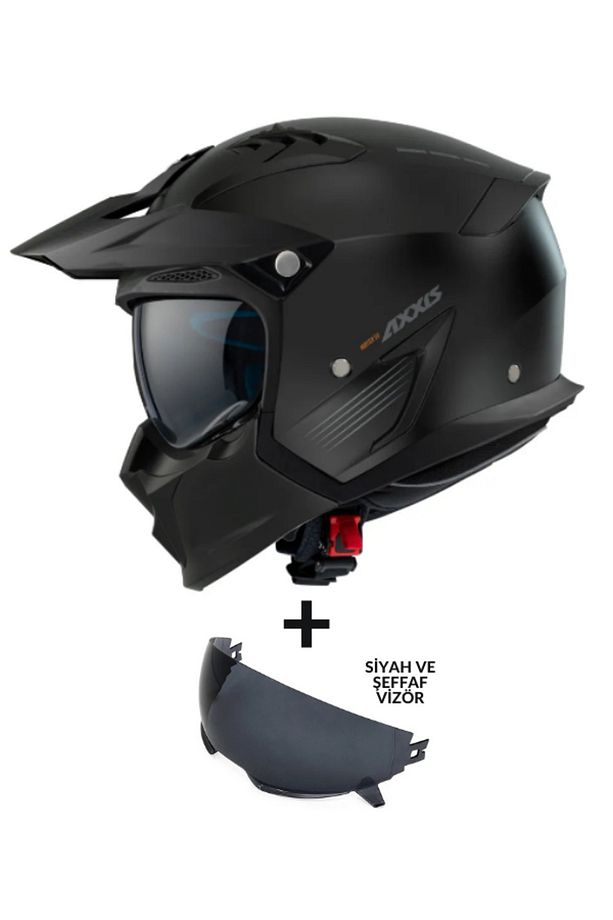KASK AXXİS HUNTER SV SOLID A1 MATT BLACK ÇİFT VİZÖRLÜ ÇENE ÇIKABİLEN MODEL - 1