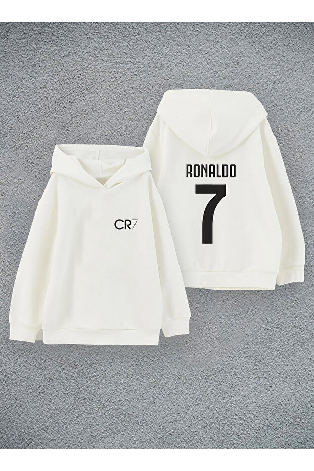 Cristiano Ronaldo Special Design Printed Ecru Kids Hooded Sweatshirt Hoodie
