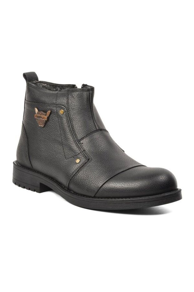 Black Genuine Leather Men's Boots with Fur Inside