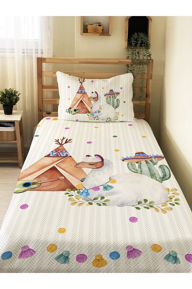 Lama Desen Bebek Ve Çocuk Baskılı Tek Kişilik Pike Takımı 160x230 - 1