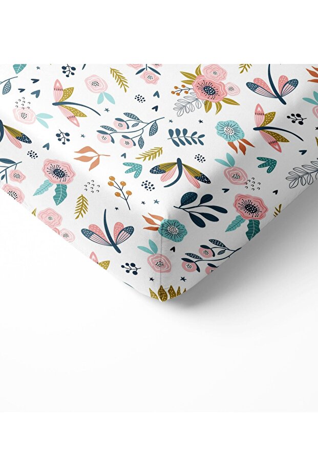 White Single Fitted Sheet Set - Floral Pattern Printed - 3