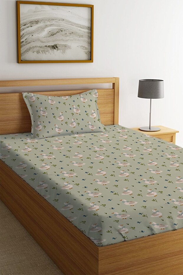 طقم ملاءات مرنة منقوشة باللون الأخضر - 1