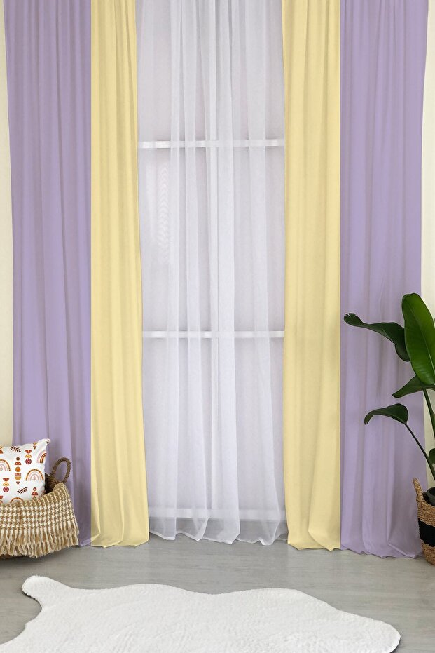 Plain Purple And Yellow Children's Room Background Curtain