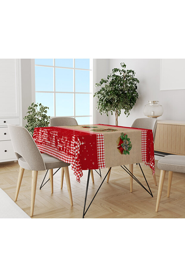 مفرش طاولة مخملي منقوش لعيد الميلاد - 1