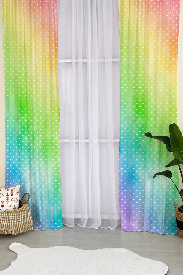 Colorful Polka Dot Patterned Children's Room Background Curtain