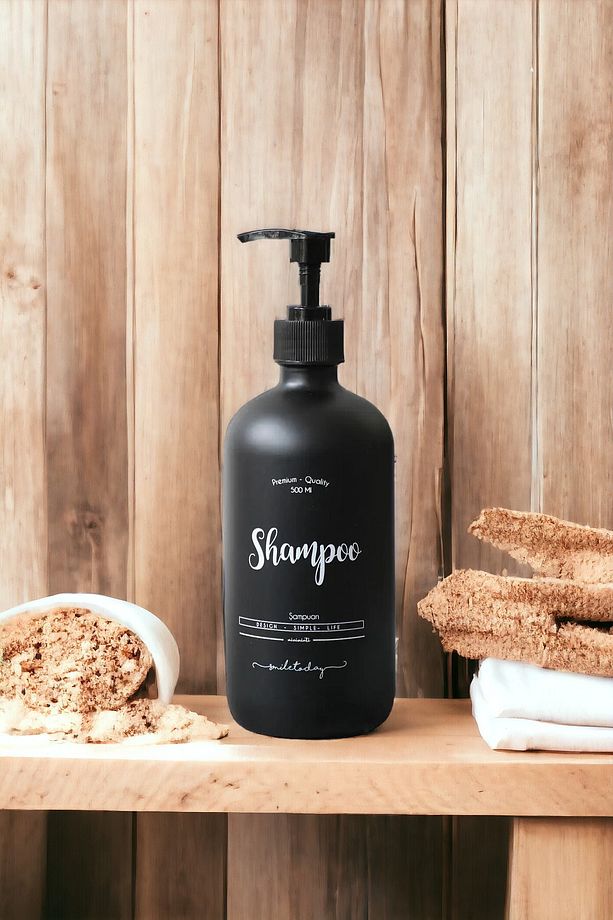 Siyah Cam Şampuan Şişesi - 500 Ml - 1