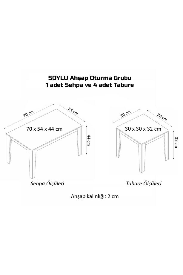 Ahşap Bahçe Takımı, 4+1 Ahşap Sehpa ve Tabure, Balkon & Teras Oturma Grubu, Eskitme Boyalı - 6