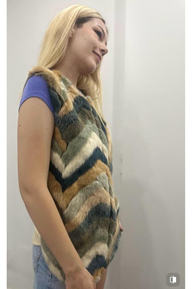 Kadın Patchwork Kürk Yelek - 4