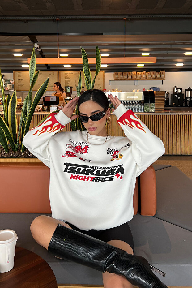 Racing Printed Oversize Unisex Sweatshirt