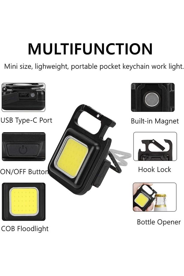 Şarj Edilebilir Mini Led Anahtarlık El Feneri, Multi-Fonksiyonel Küçük Çalışma Lambası, Mıknatıslı - 2