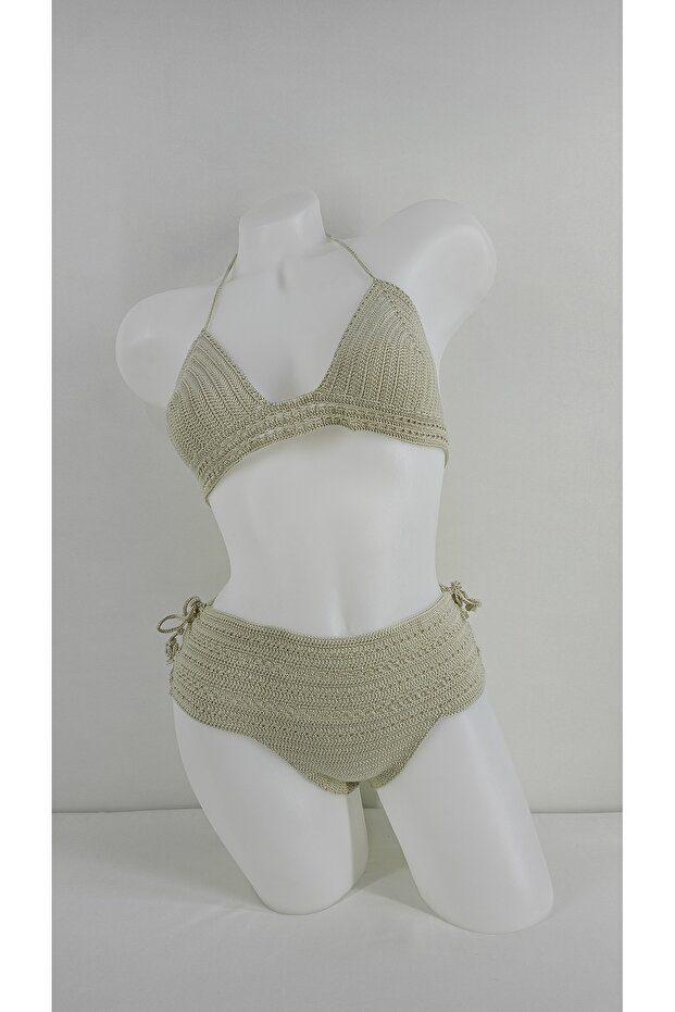 Special Design Hand Knitted Swimsuit Bikini Set Suitable S/M/L/XL (Color Beige)