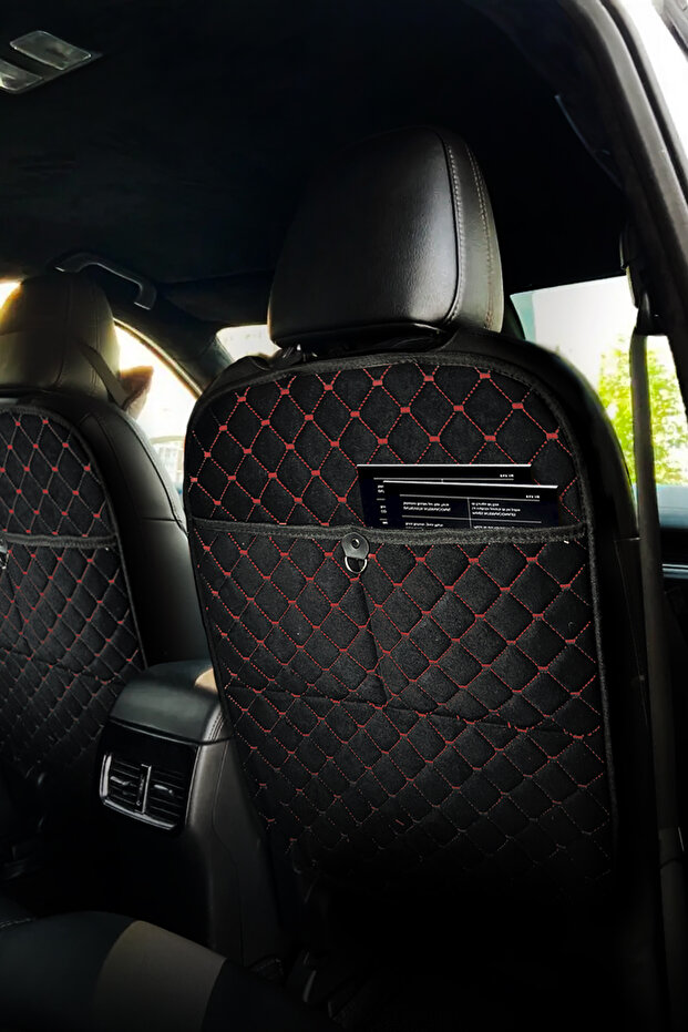 Thai Feather Quilted Car Seat Back Protector Organizer - Car Interior Organizer Black-Red 2 Pieces