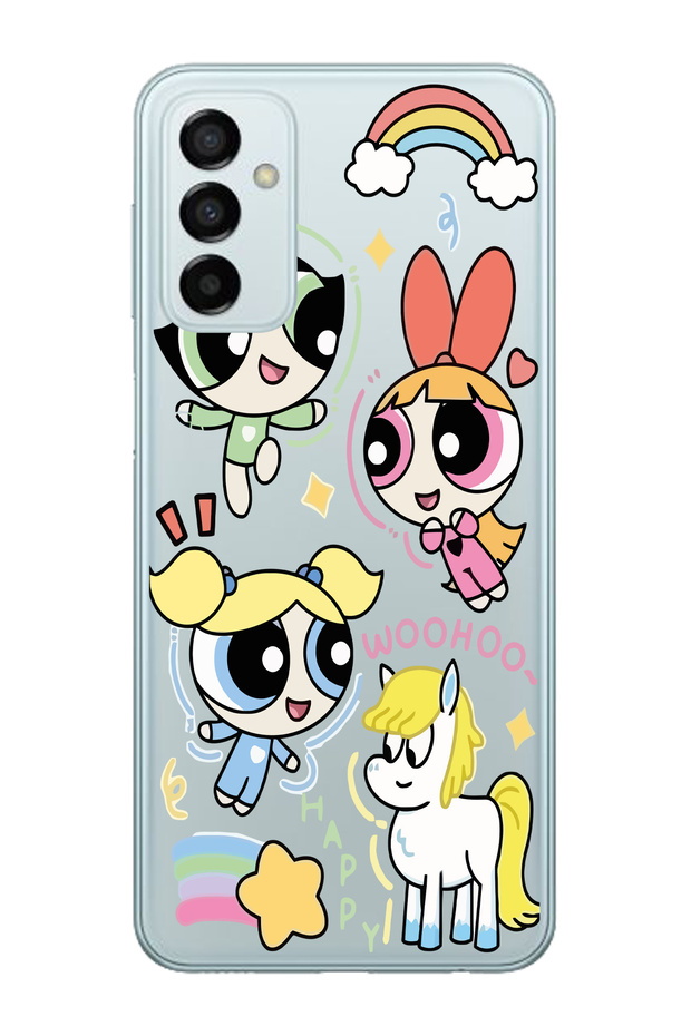 حافظة هاتف شفافة منقوشة متوافقة مع هاتف Samsung Galaxy M13 Powerpuff Girls