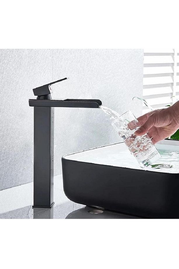 Siyah Çanak Lavabo Bataryası Havza Model Uzun/yüksek Lavabo Musluğu Çift Girişli Armatür - 2