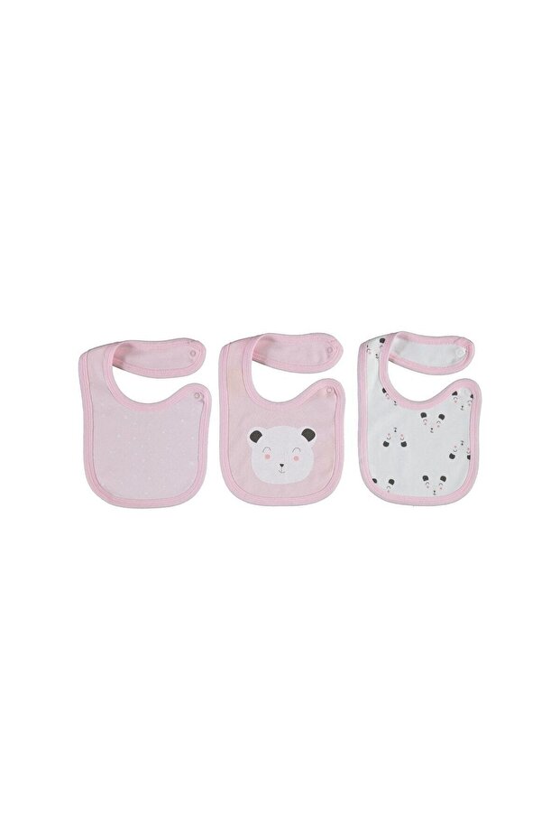 Bi Organic Baby Girl Bear Pattern 3-Piece Bib Pink