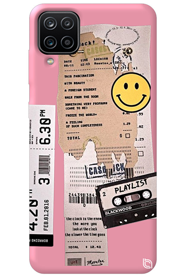 Samsung M12 Pink Velvet Inside Playlist Patterned Silicone Phone Case