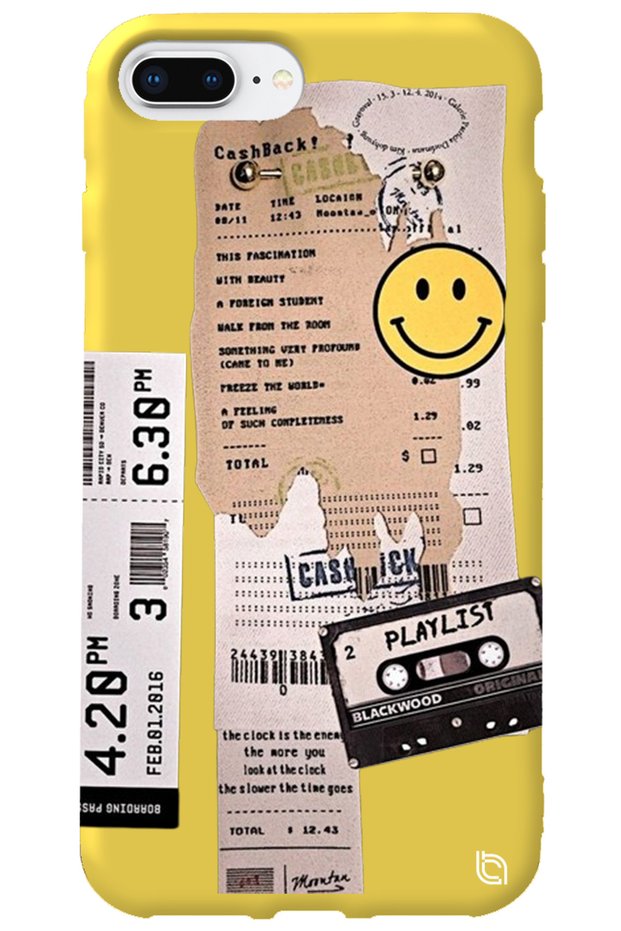 Silicone Phone Case for iPhone 8 Plus Yellow Inside Velvet Playlist Pattern