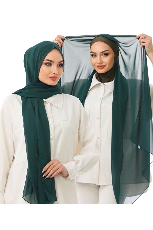 Practical Neck-Covering Chiffon Ready-To-Wear Shawl, Umrah Shawl, Green Shawl with Ninja Bonnet