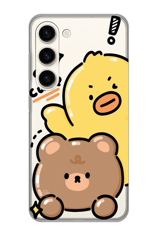 Samsung Galaxy S23 Compatible Cute Duck and Teddy Bear Patterned Transparent Phone Case