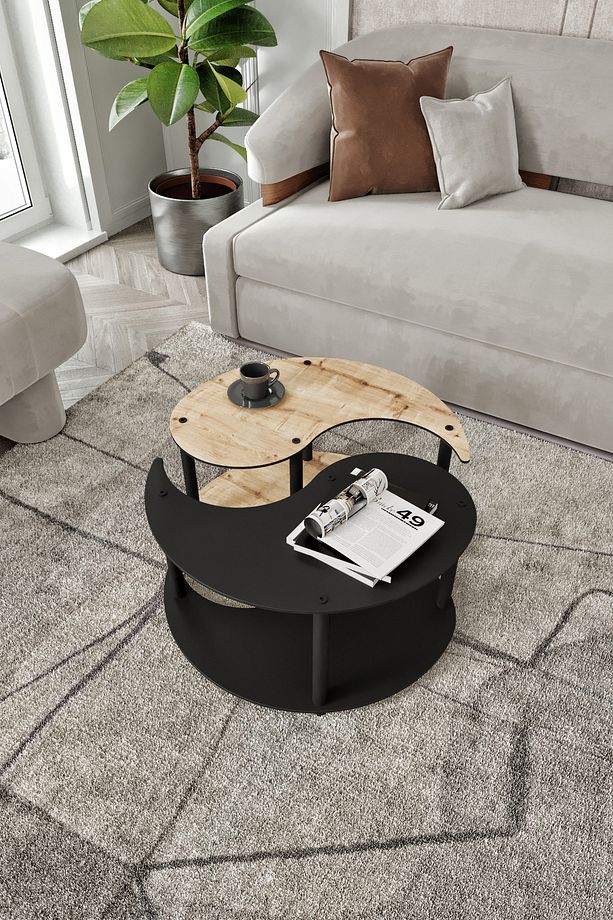 Yin Yang Unıty Serenıty Orta Sehpa 2 Li Safir Siyah 70 Cm - 1