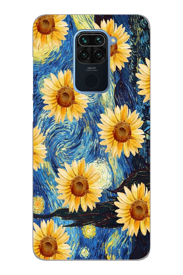 حافظة هاتف شفافة متوافقة مع هاتف Xiaomi Redmi Note 9 مع نمط الليل المرصع بالنجوم والأقحوان