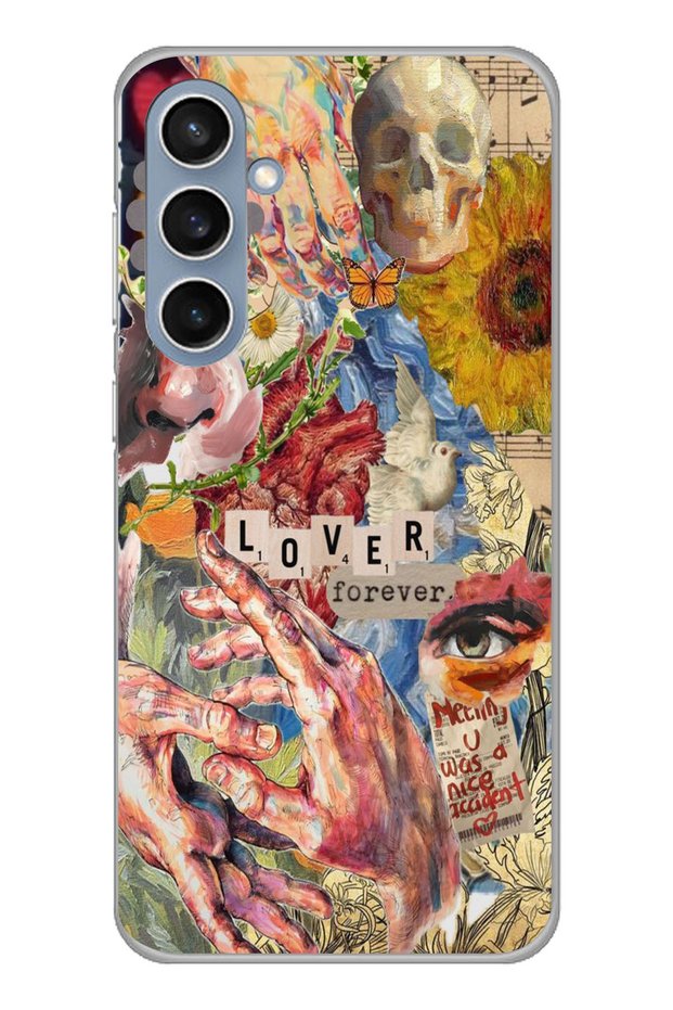 Samsung Galaxy S23 Fe Compatible Aesthetic Vintage Collage Patterned Transparent Phone Case