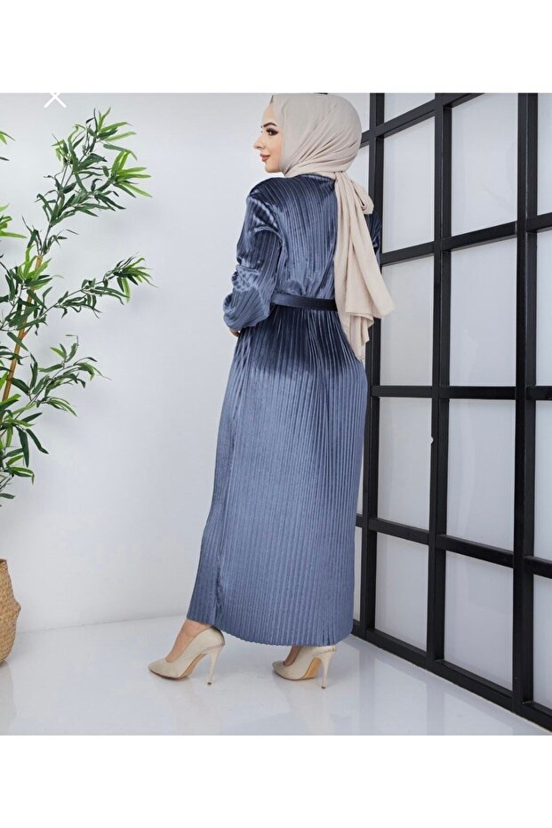 Kadife Boydan Piliseli Elbise - 5