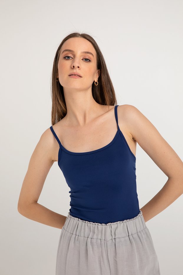 Soft Touch String Strap Blouse Navy Blue