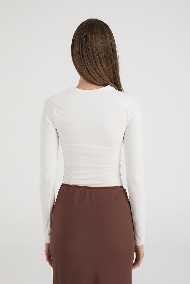 Baumwoll-Rundhalsbluse Ecru - 4