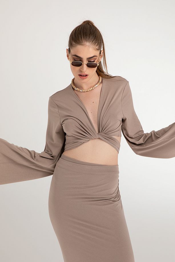 Ultra Soft Bağlamalı Bluz Vizon - 3