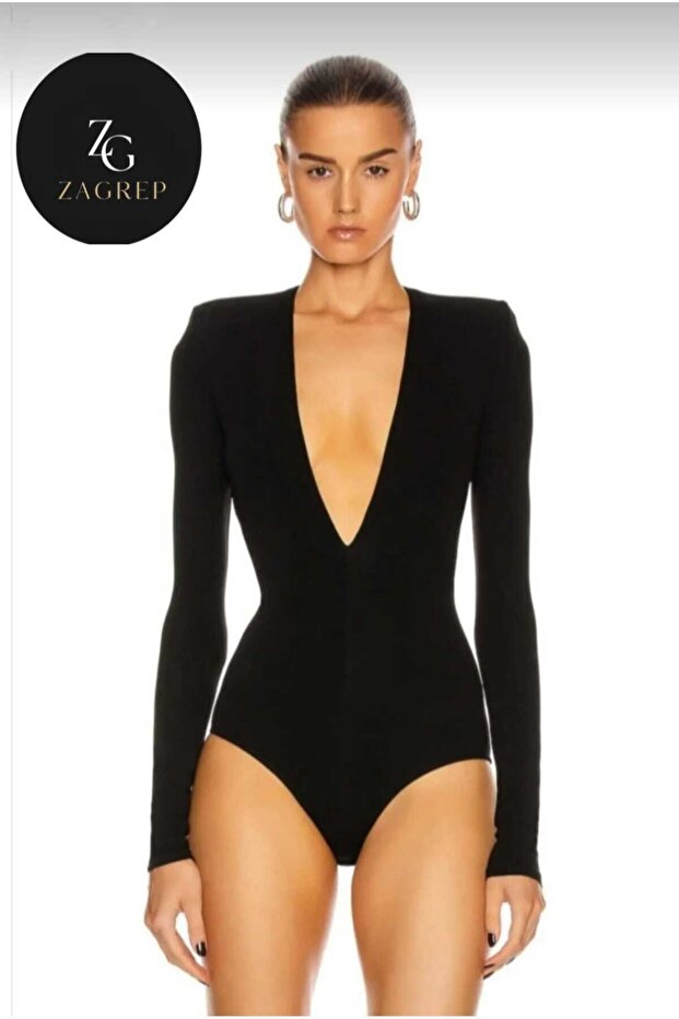 Women's Black Deep V-Neck Padded Silk Jersey Body