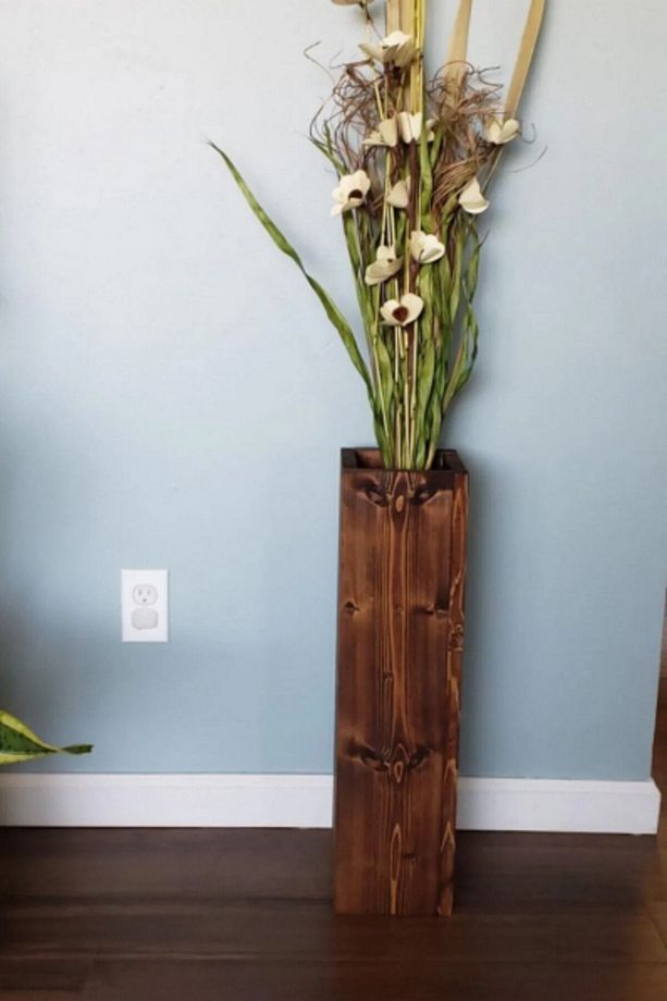 Dekoratif Ahşap Pampas Yapay Çiçek Vazosu 48 Cm - 1