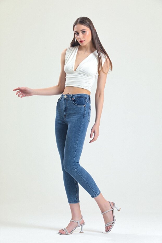 Ngbutika Full Lycra Medium Blue High Waist Skinny Jean Trousers (fitting)