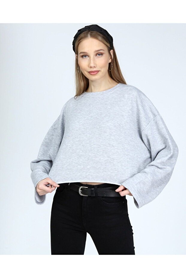 Kadın Gri Basic Sweatshirt - 5