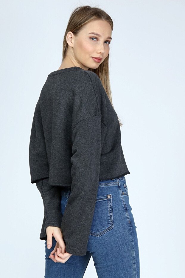 Kadın Antrasit Basic Sweatshirt - 4