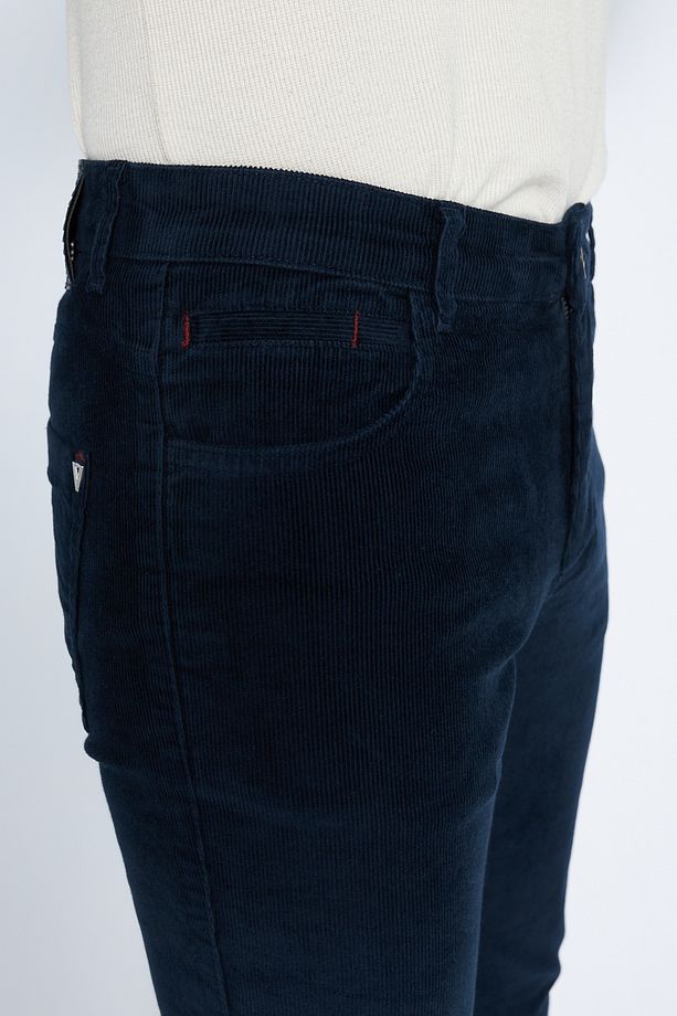Kadife 5 Cep Regular Fit Indigo Erkek Pamuklu Pantolon - 6