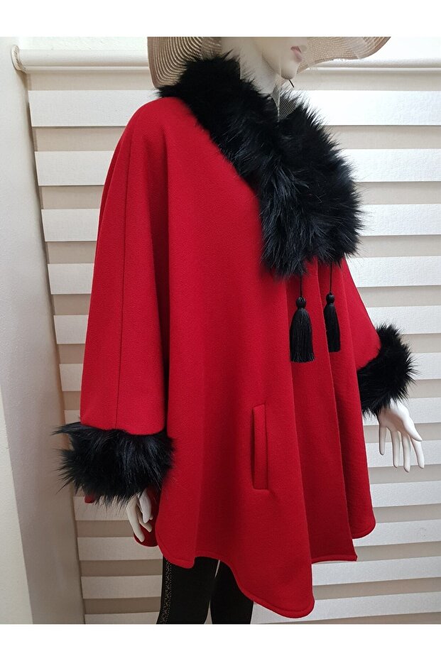 Kırmızı Polar Panço - 1