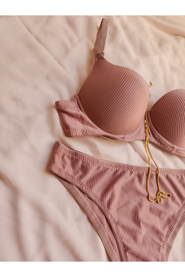 مجموعة حمالة صدر بودرة مدعمة بنمط مضلع أساسي - 3