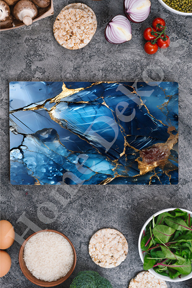 هدية لوح تقطيع زجاجي منقوش بالرخام الأزرق - 1