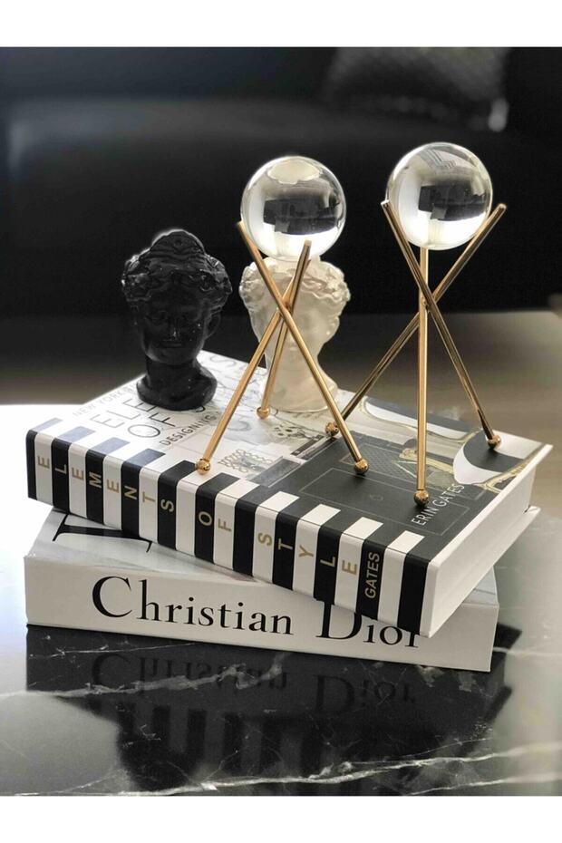 Gold 2-Piece Cross-Leg Crystal Sphere Figurine