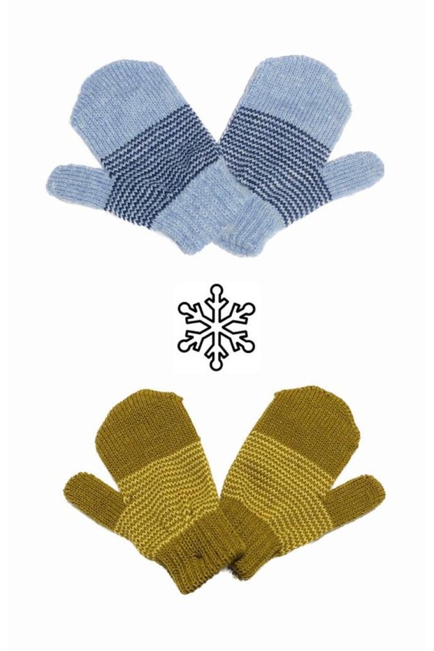 Children's Soft Textured Striped Knitwear Snow Gloves 3-6 Years Old Pack of 2