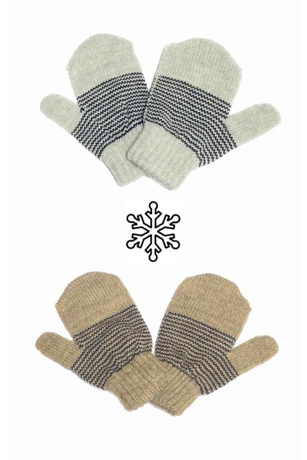 Children's Soft Textured Striped Knitwear Snow Gloves 3-6 Years Old 2 Pack