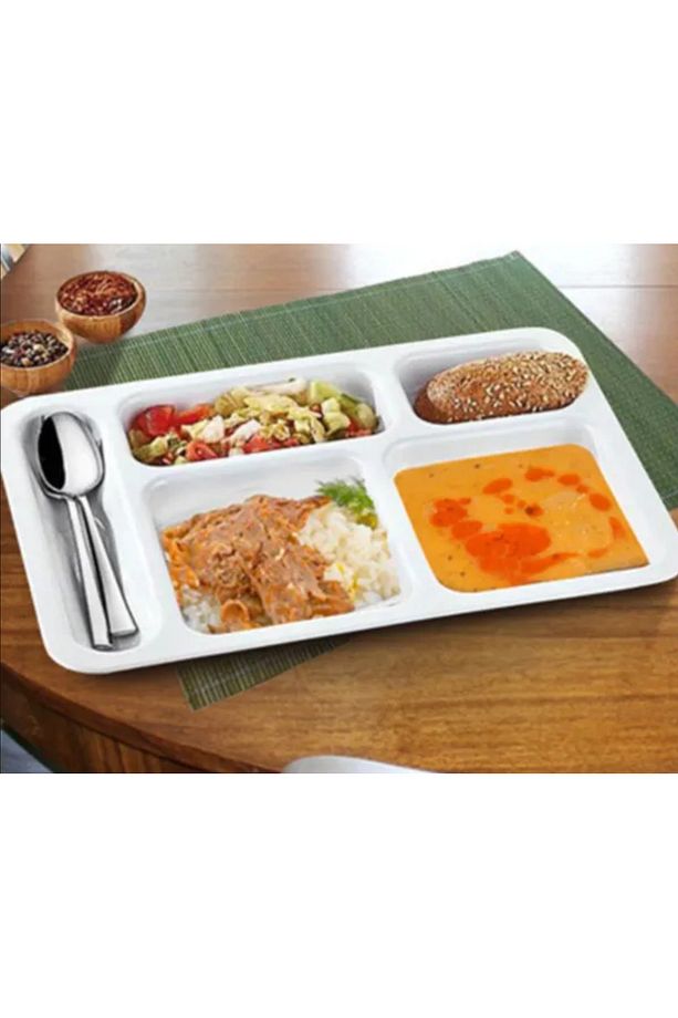 10 Adet 5 Gözlü Kırılmaz Plastik Tabldot Tabağı Beyaz Self Servis Tabildot Tabilot Tabak - 2