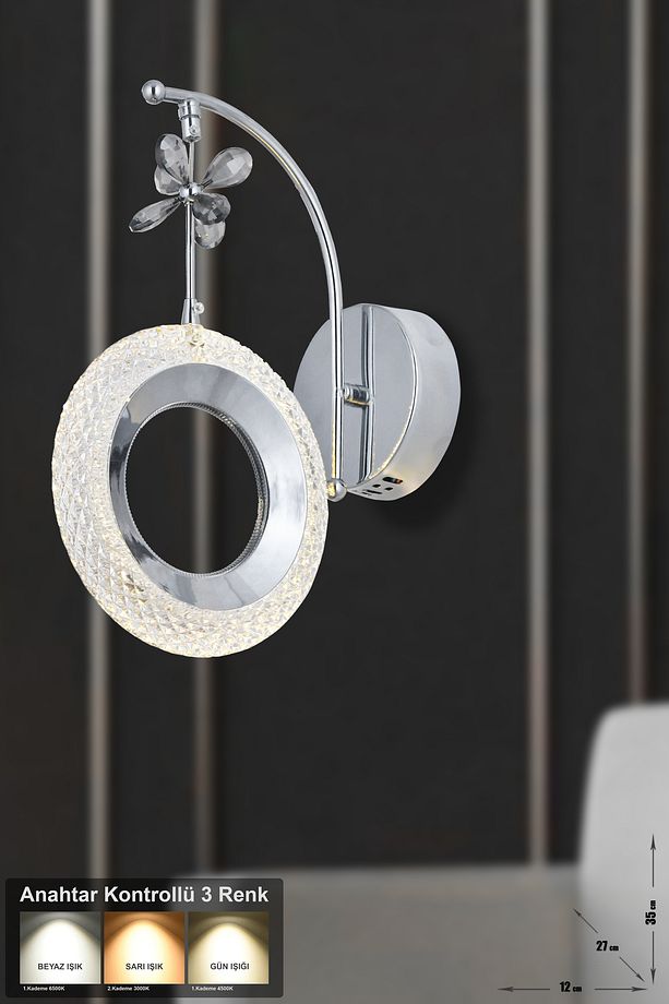 Ribera Power Ledli Modern Lüks Duvar Aplik (3 RENK; SARI-BEYAZ-GÜN İŞIĞI) - Krom - 1