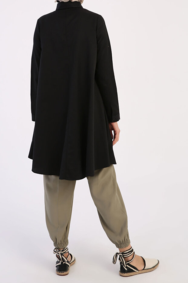 Black Basic Flared Shirt Tunic - 5