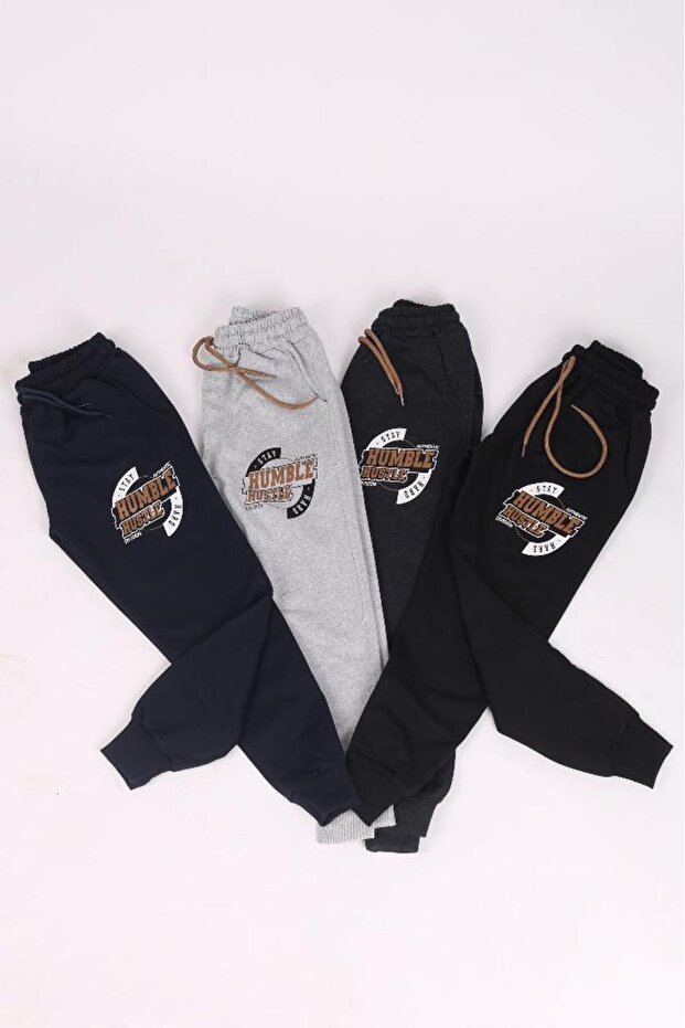 4-Piece Humble Hustle Print Detailed Pocket Corded Boys' Sweatpants