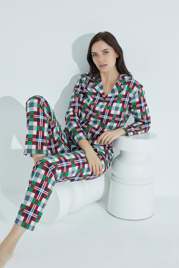 طقم بيجامة قطنية بأزرار - 3