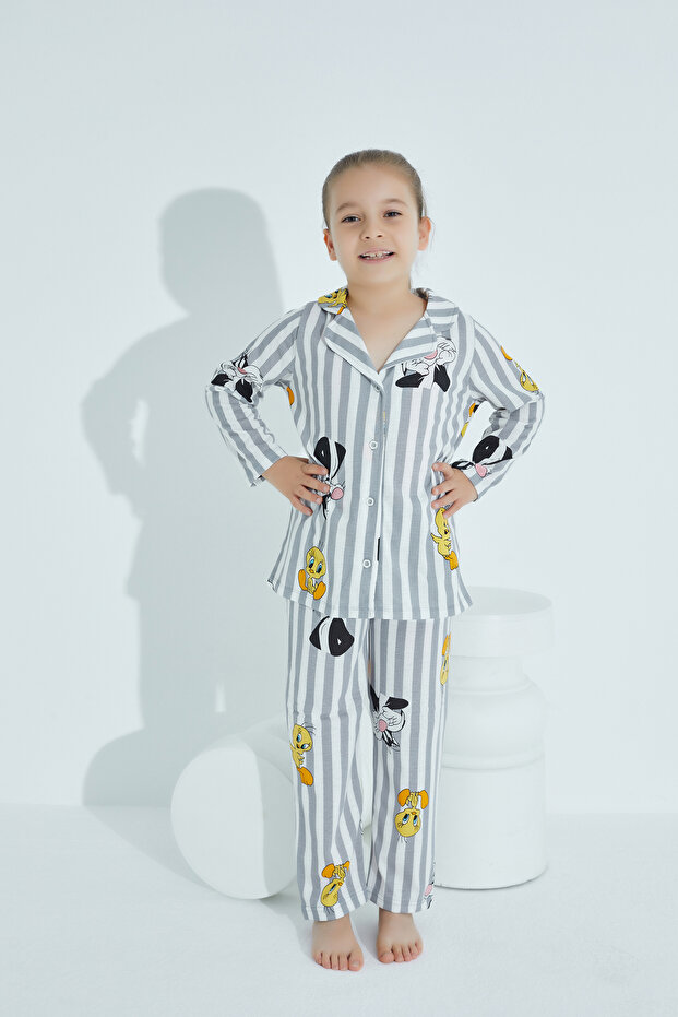 PAMUKLU DÜĞMELİ PİJAMA TAKIM - 2