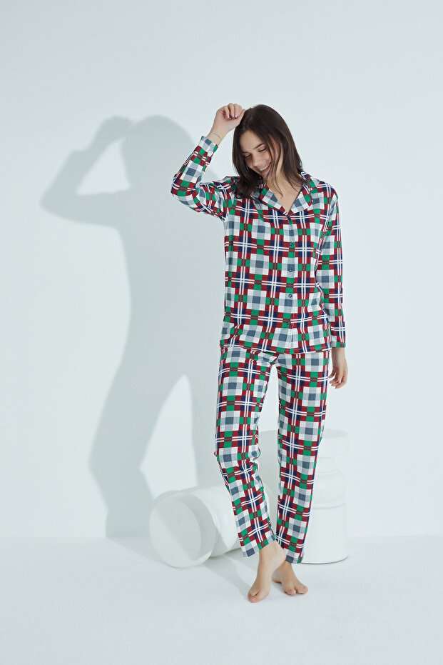 طقم بيجامة قطنية بأزرار - 4